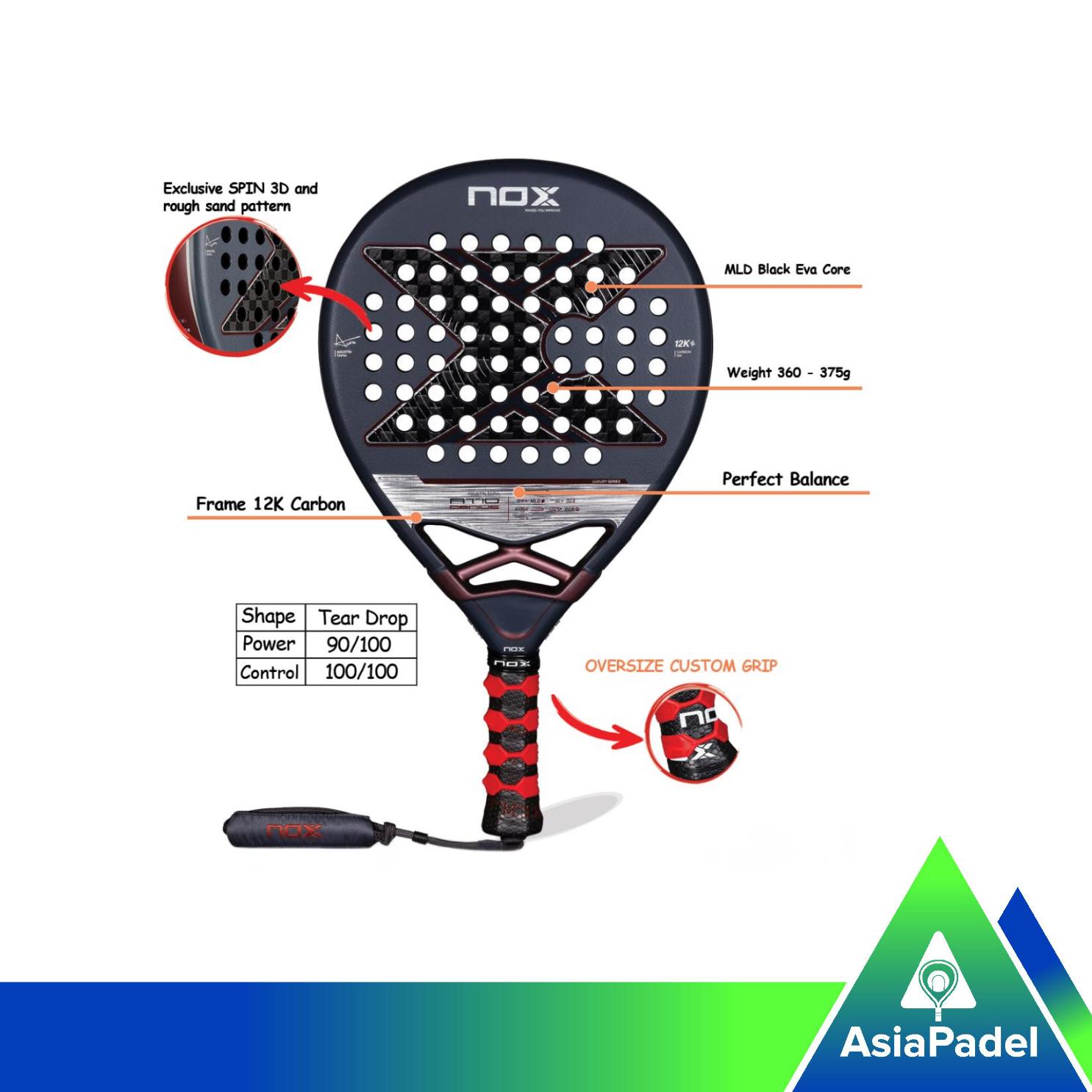 Racket Padel Nox AT10 Genius 12K 25 | Raket Padel Luxury Karbon 12K By Agust?n Tapia