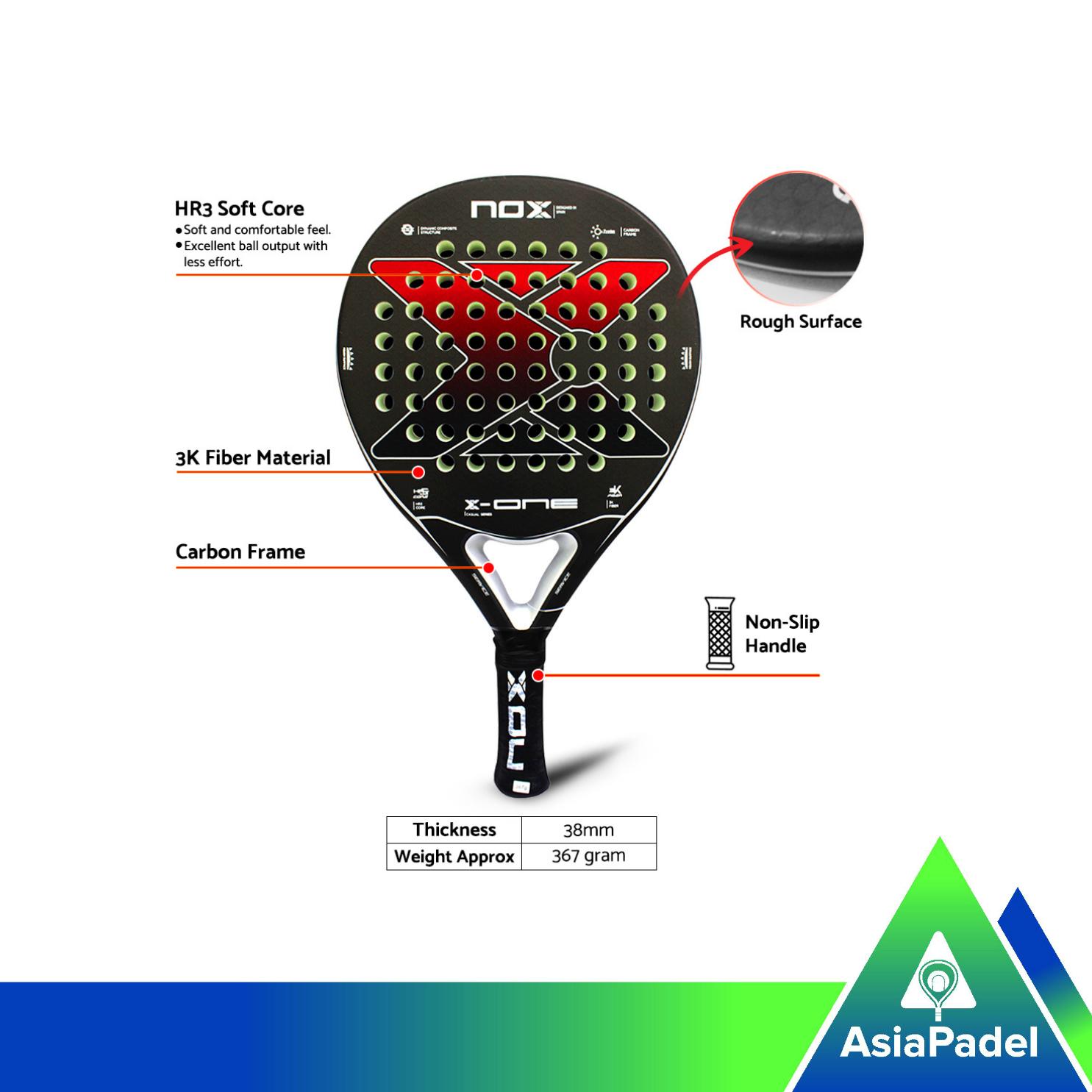 Racket Padel Nox X-One EVO Red ? HR3 Soft Core |  Raket Padel Casual Series – Carbon Frame