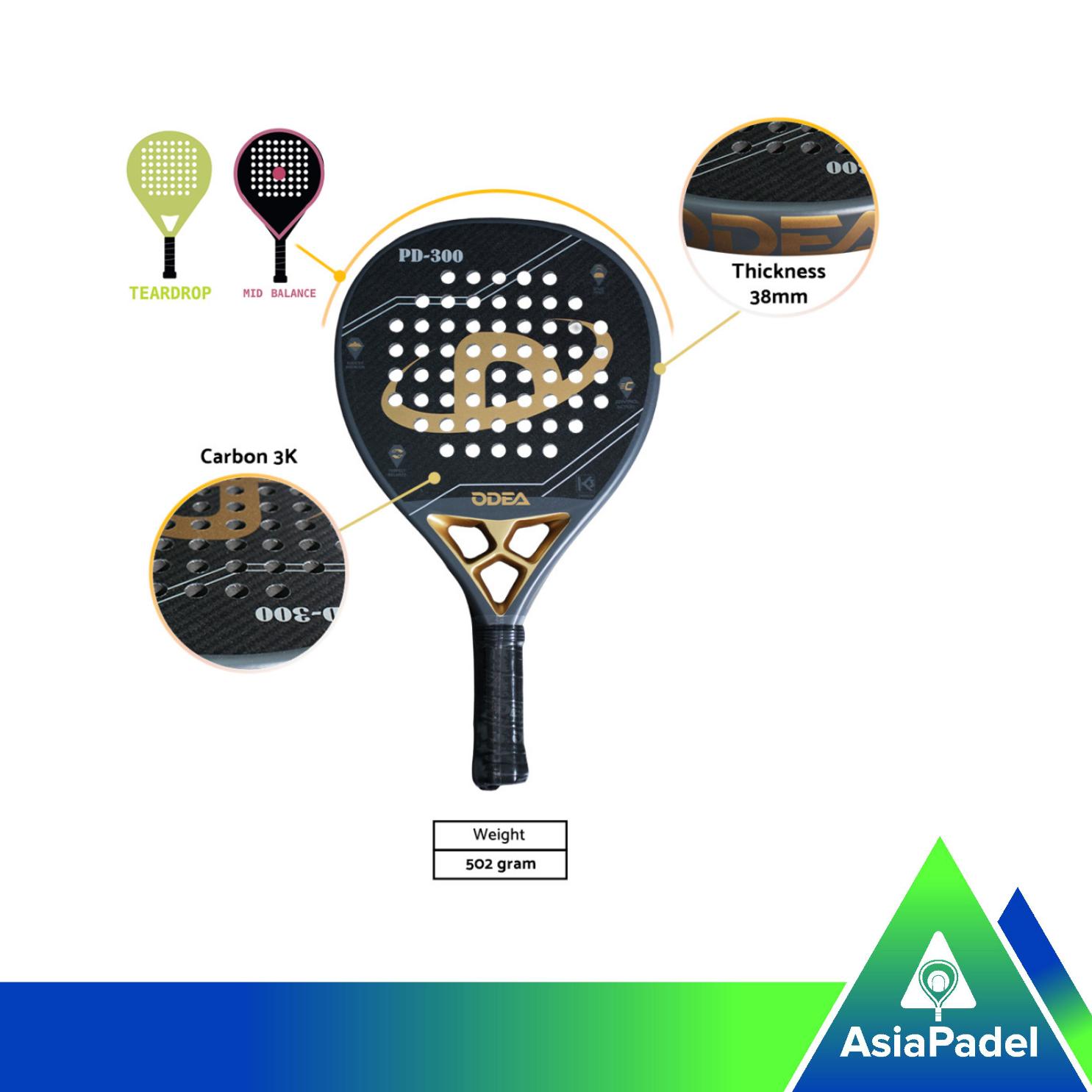 Racket  Padelball Odea PD-300 3K +BAG | Padel | Raket Padel Odea PD-300 3K Karbon + Tas
