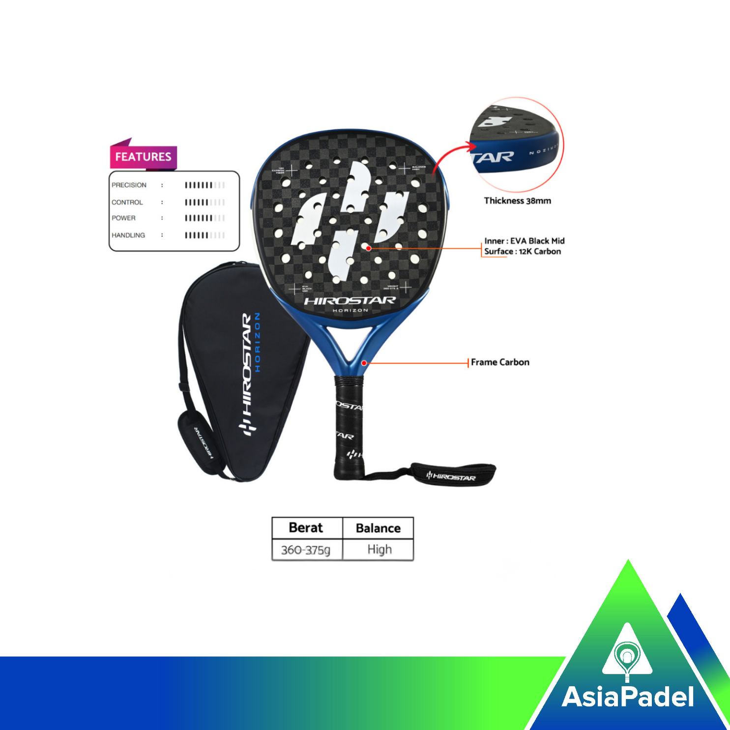 Hirostar Horizon 12K Carbon Padel Racket | Racket | Raket Padel Diamond 2025