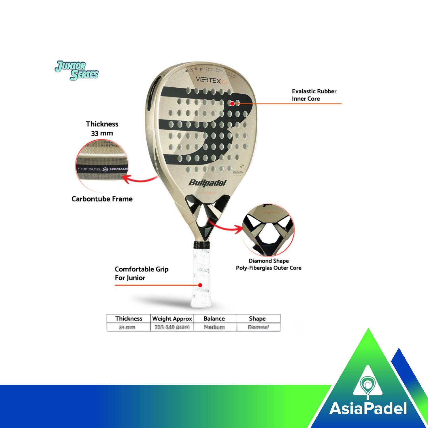Racket Padel Bullpadel Vertex W JR 25 | Raket Padel untuk Anak-Anak Fiberglass Offensive
