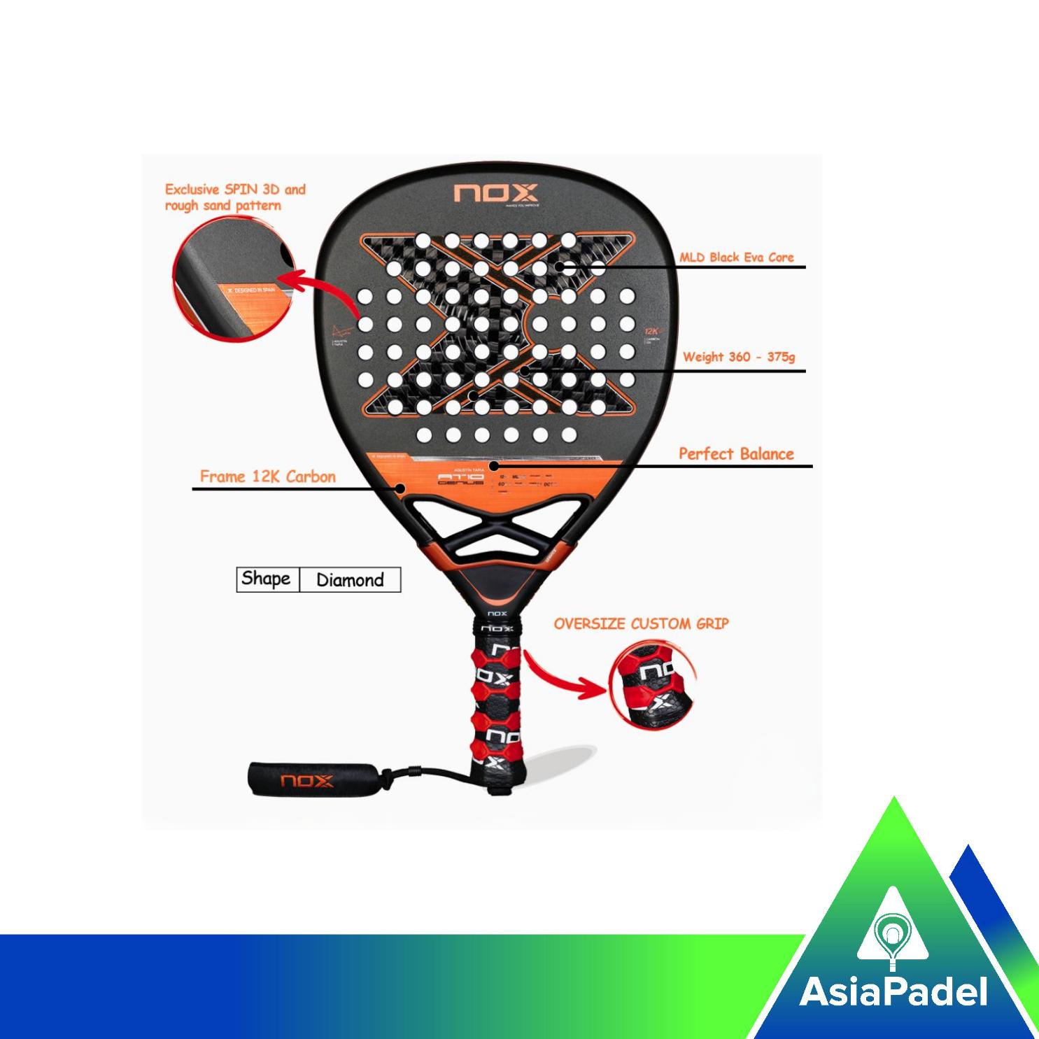 Racket Padel Nox AT10 Genius Attack 12K 25 | Raket Padel Luxury Karbon 12K By Agust?n Tapia