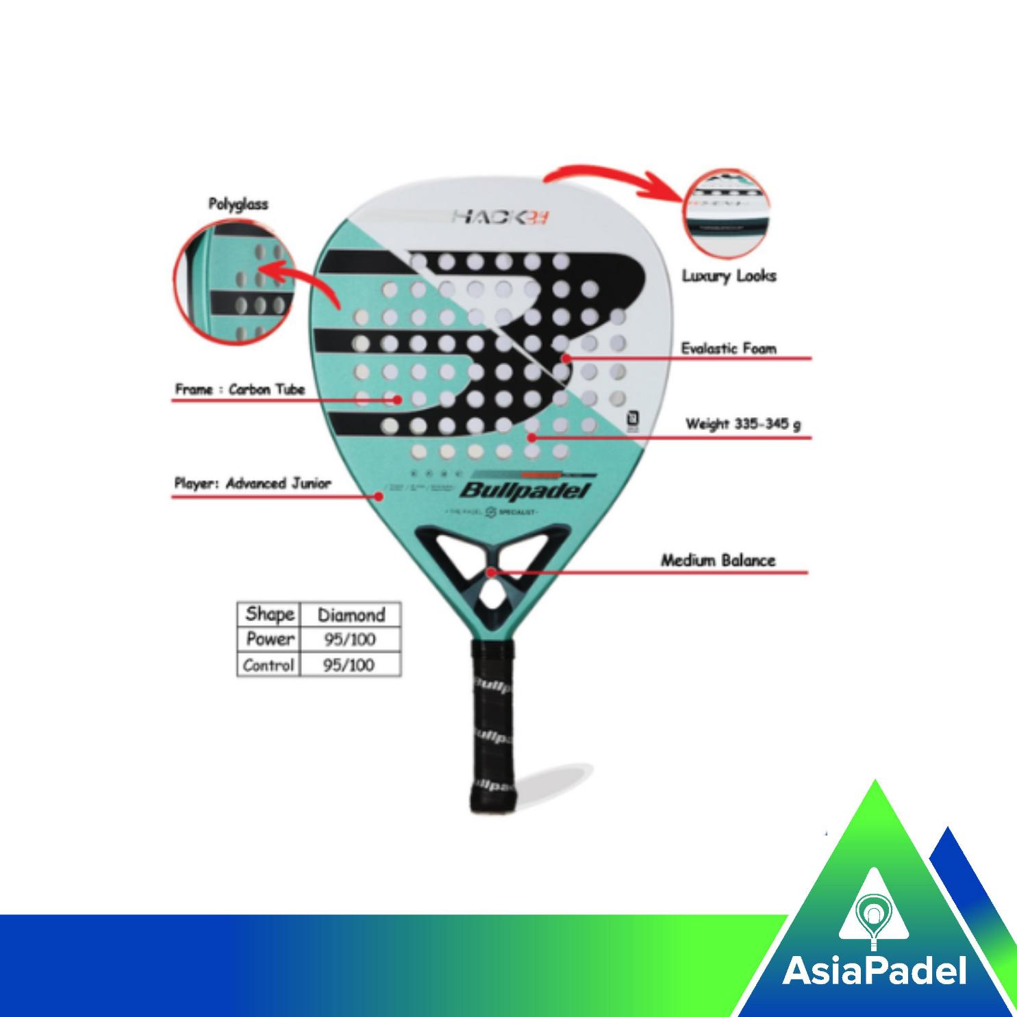 Racket Padel Bullpadel Hack Junior 25 | Raket Padel Anak Junior Pro | Diamond Shape