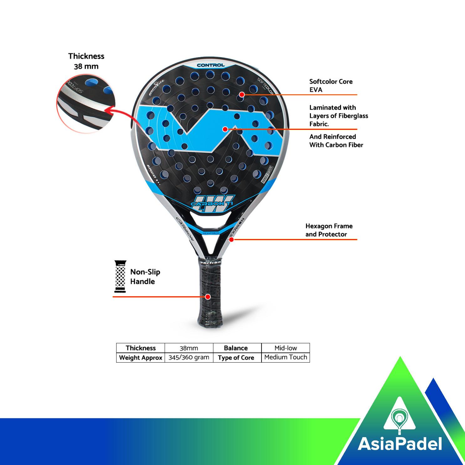 Racket Padel Varlion LW Carbon TI 2025  | Raket Padel Round Shape – EVA Soft Core + Bonus Cover