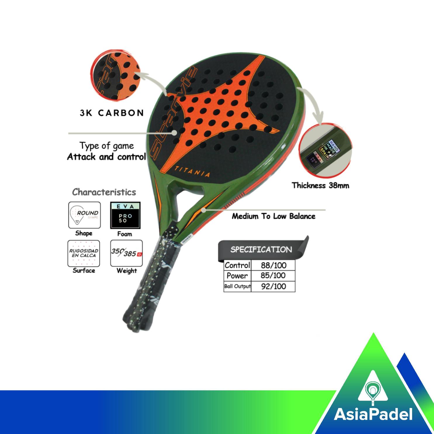 Racket Padel Starvie Titania | Raket Padel Starvie Serat Karbon 3K Round Shape