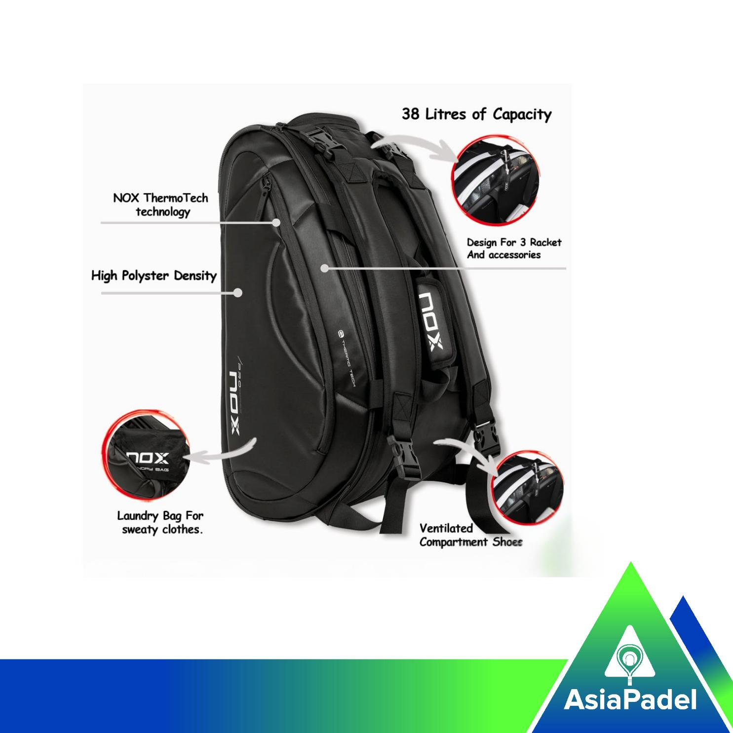 Bag Padel Nox Paletero Pro Series Thermo Bag | Tas Raket Padel Nox Black