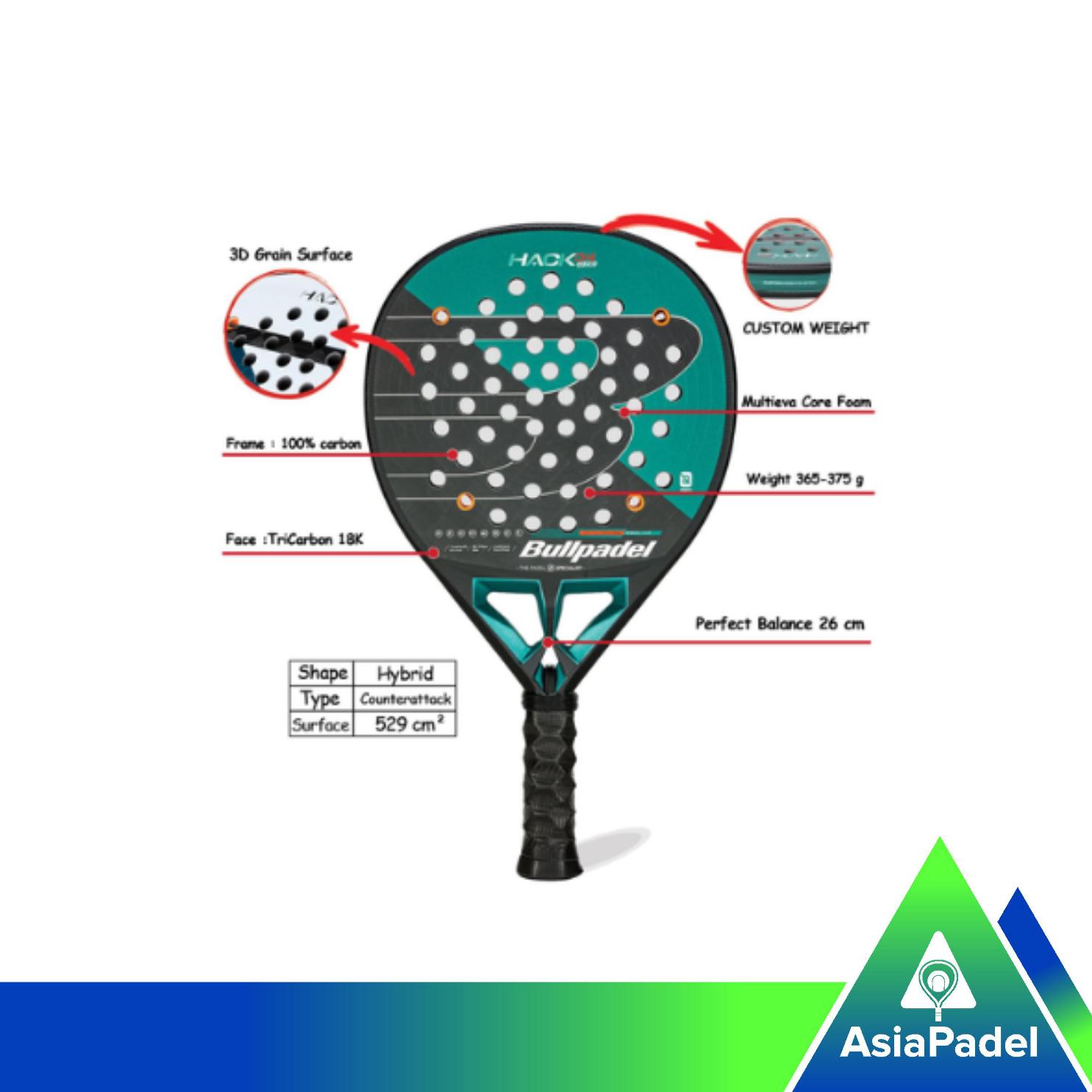 Racket Padel Bullpadel Hack 04 Hybrid 25 | Raket Padel Hybrid Shape TriCarbon 18K