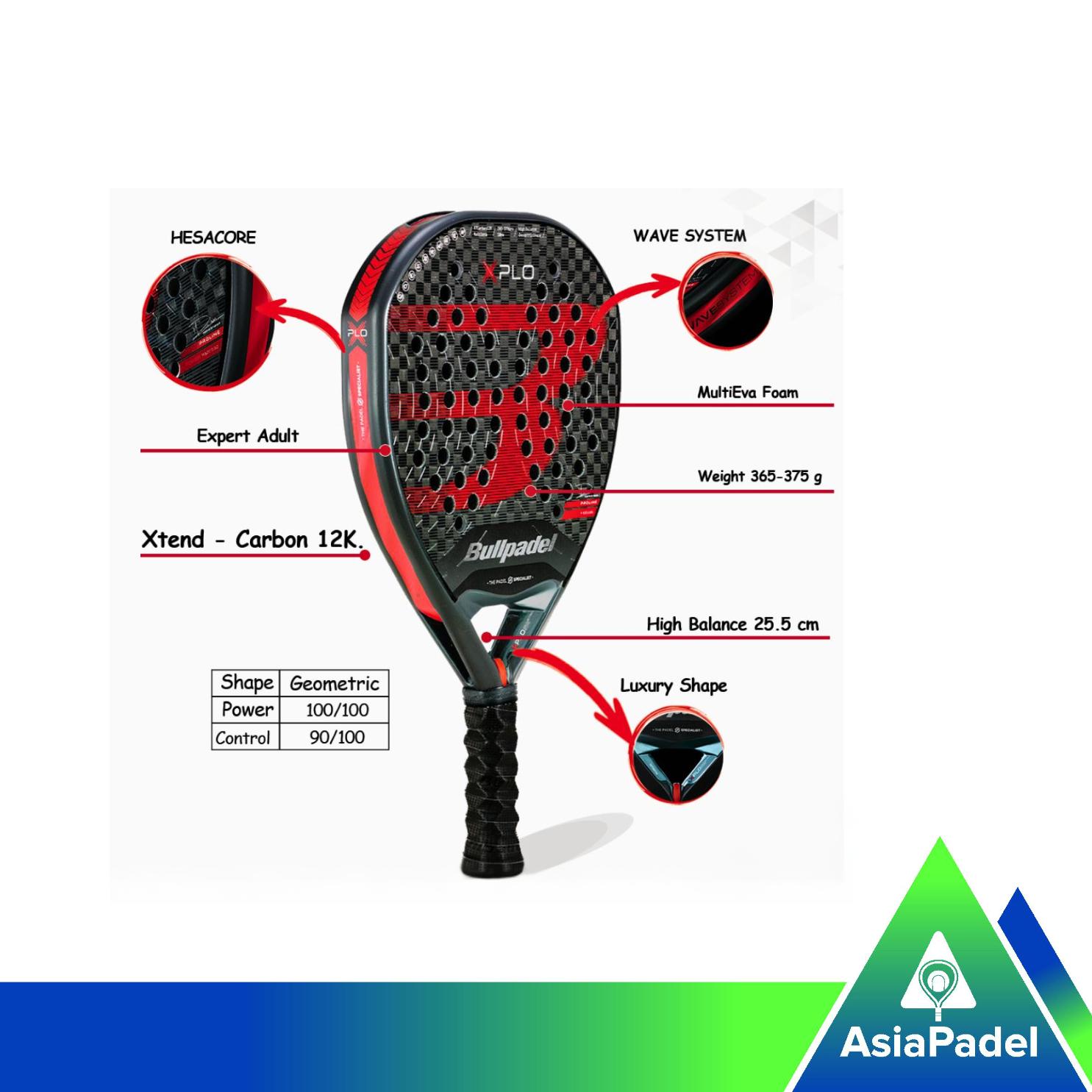 Racket Padel Bullpadel XPLO 25 Carbon 12K | Raket Padel Geometric X-Tend Karbon 12K