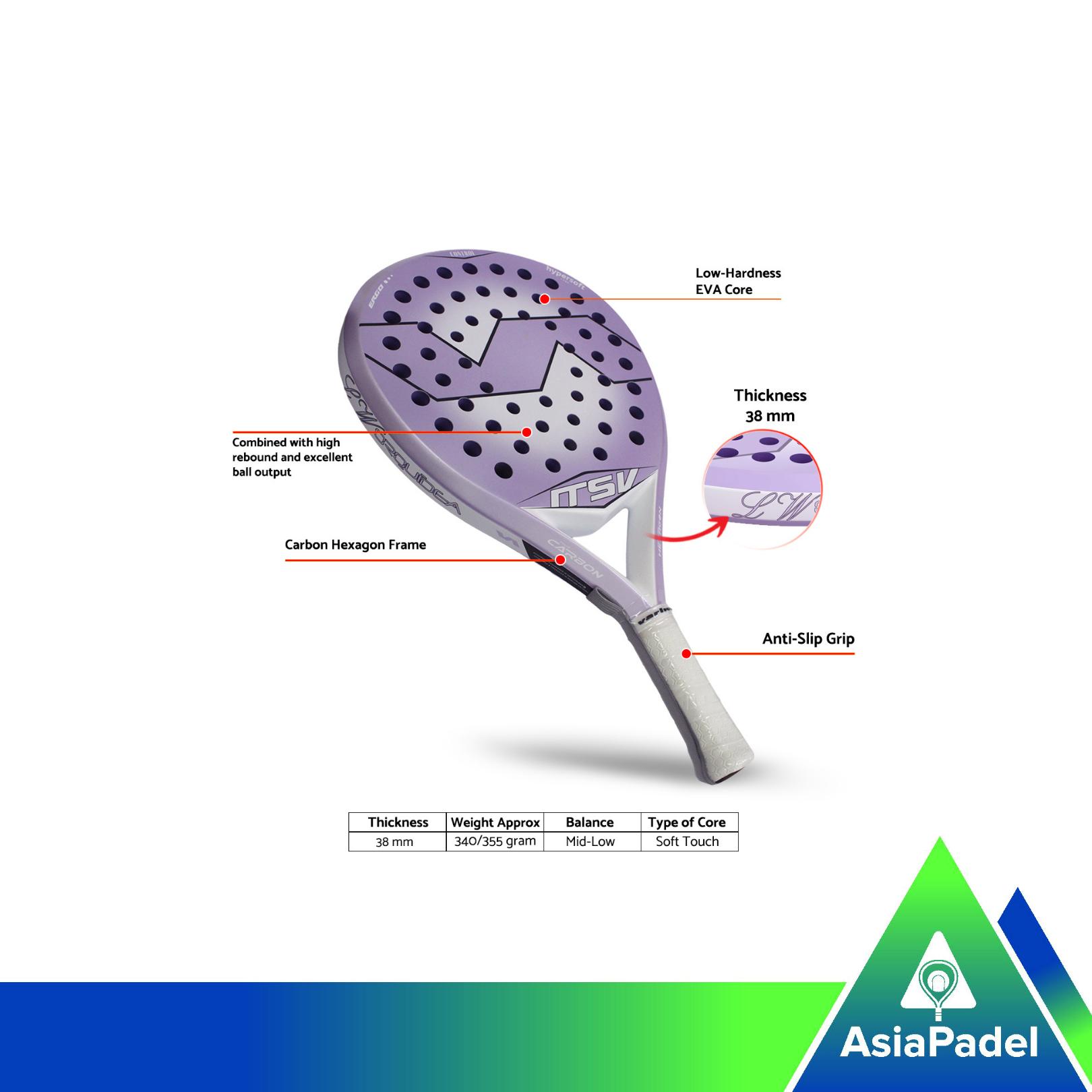 Racket Padel Varlion LW 8.8 Orquidea | Raket Padel LW 8.8 Carbon Hexagon Orquidea