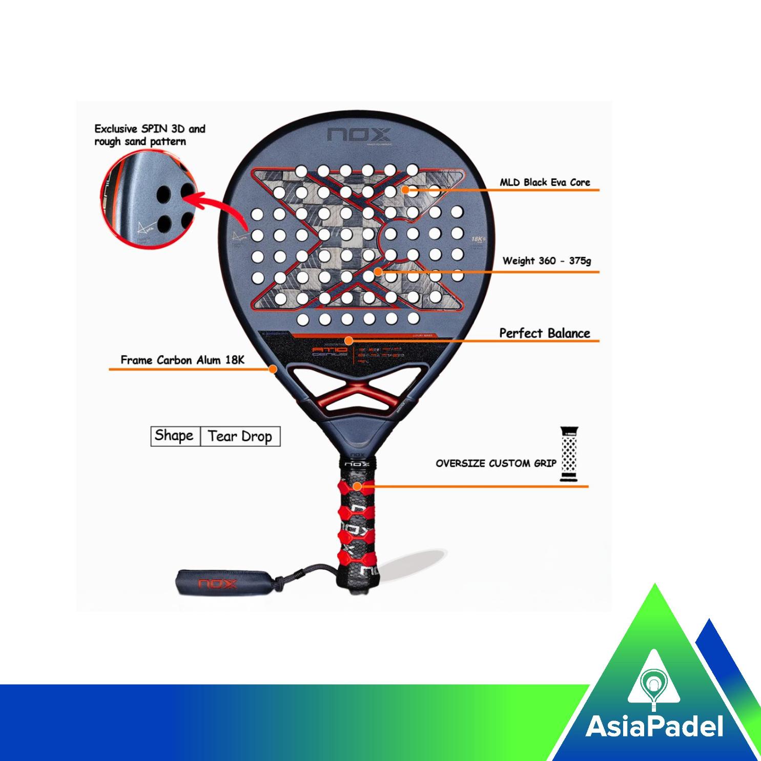 Racket Padel Nox AT10 Genius 18K 2025 | Raket Padel Luxury Karbon 18K By Agust?n Tapia