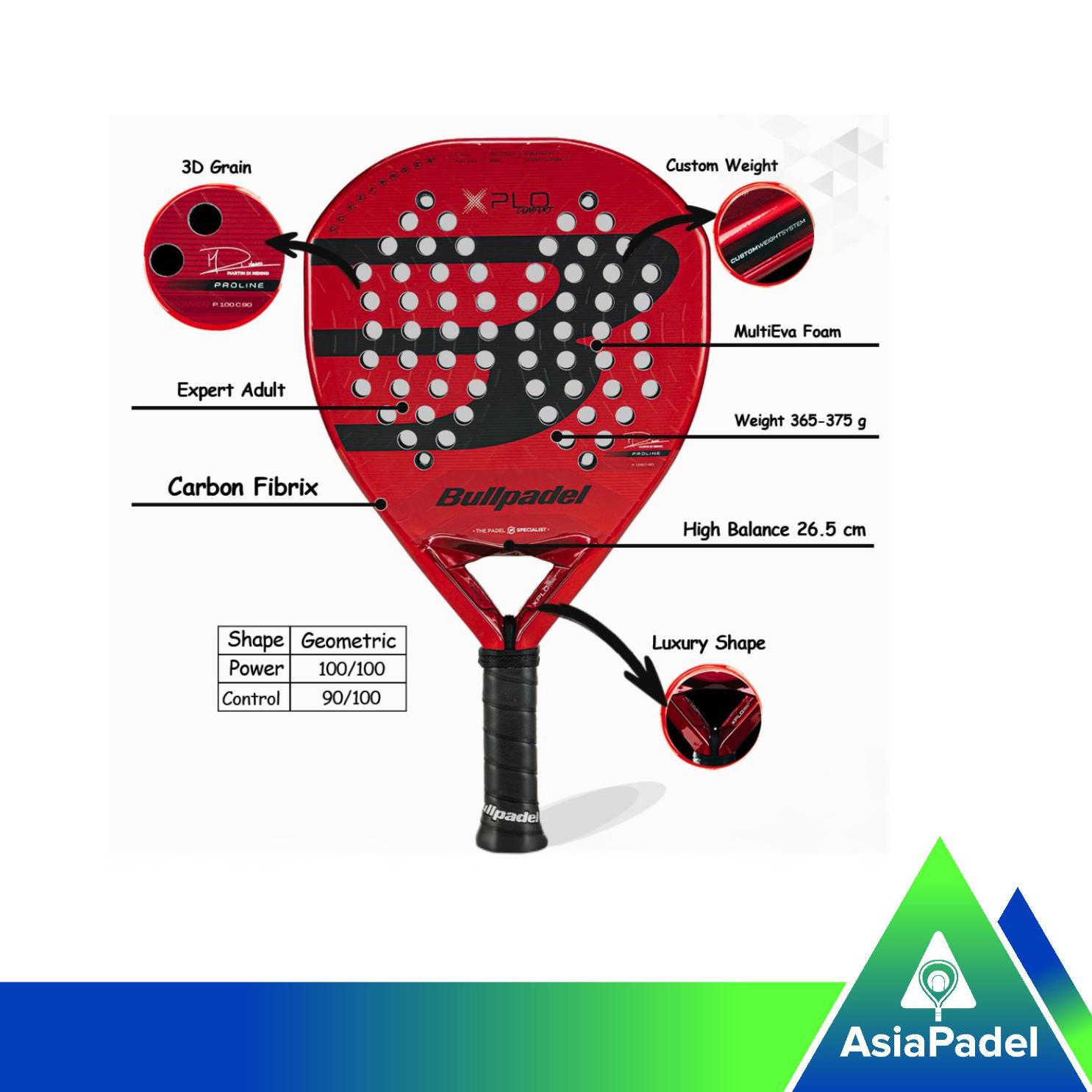 Racket Padel Bullpadel XPLO Comfort 25 | Raket Padel Geometric Fiberglass