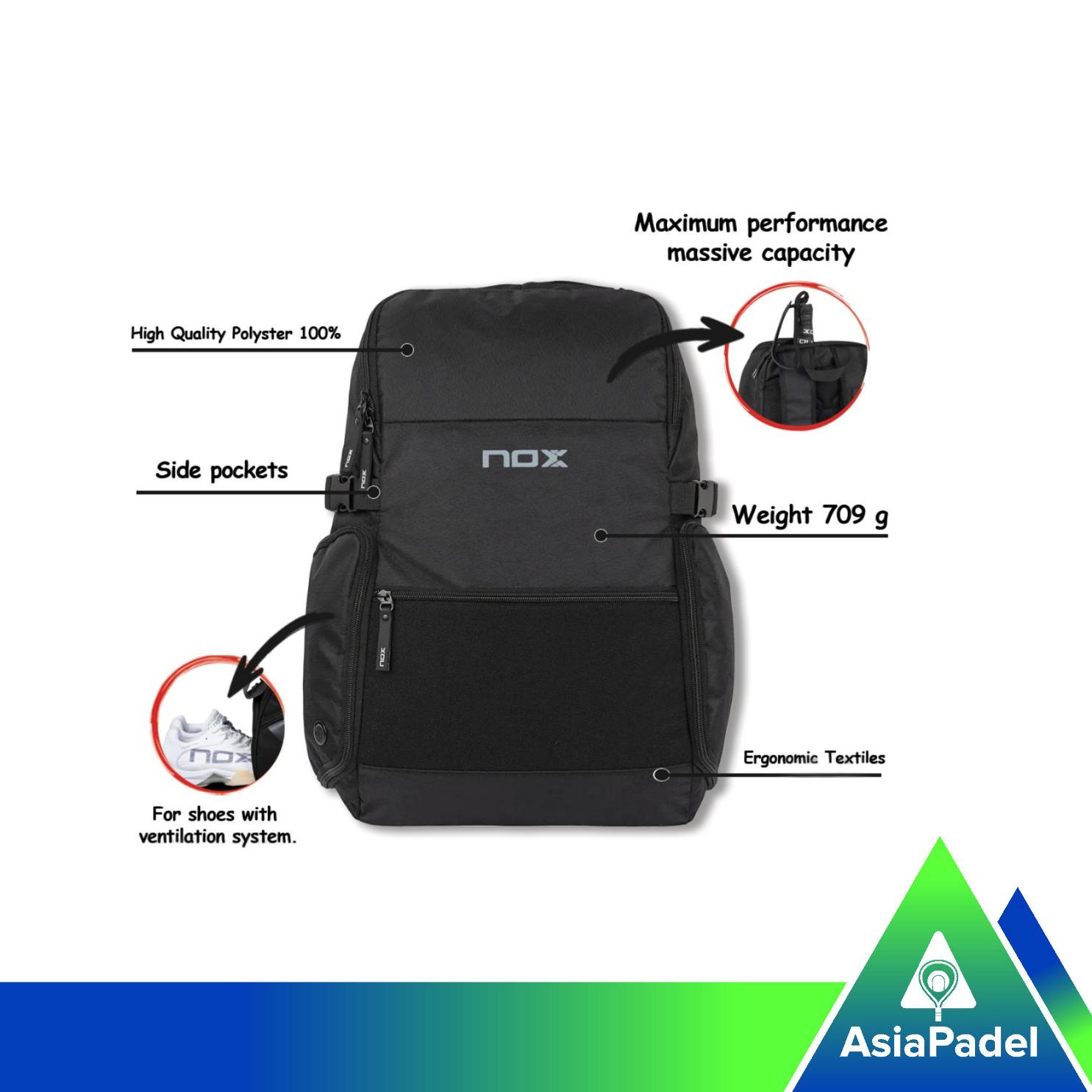 Bag Padel Nox Mochila Street Urban Backpack Black | Tas Ransel Raket Padel Nox Hitam