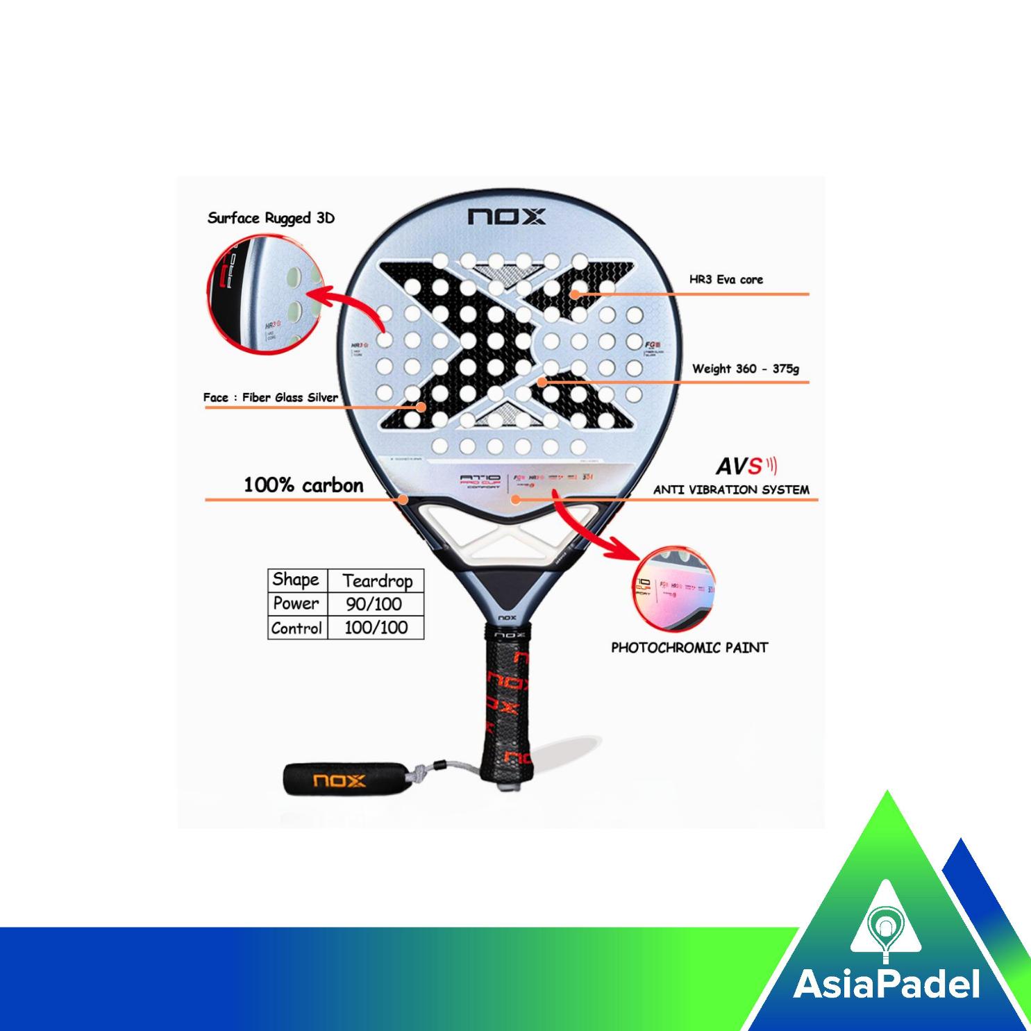 Racket Padel Nox AT10 Pro Cup Comfort  | Raket Padel AT10 Comfort Fiberglass EV50
