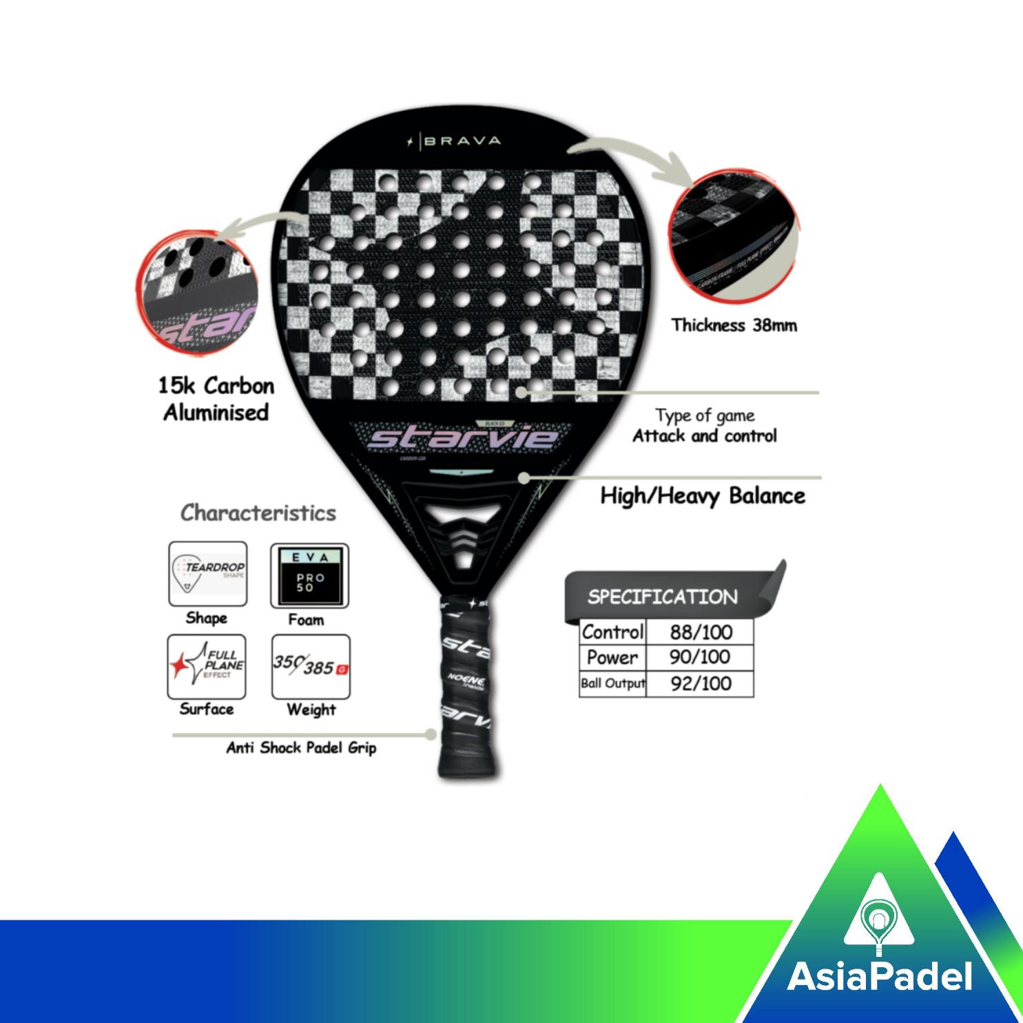 Racket Padel Starvie Brava Pro Carbon 15K | Raket Padel Serat Karbon Teardrop