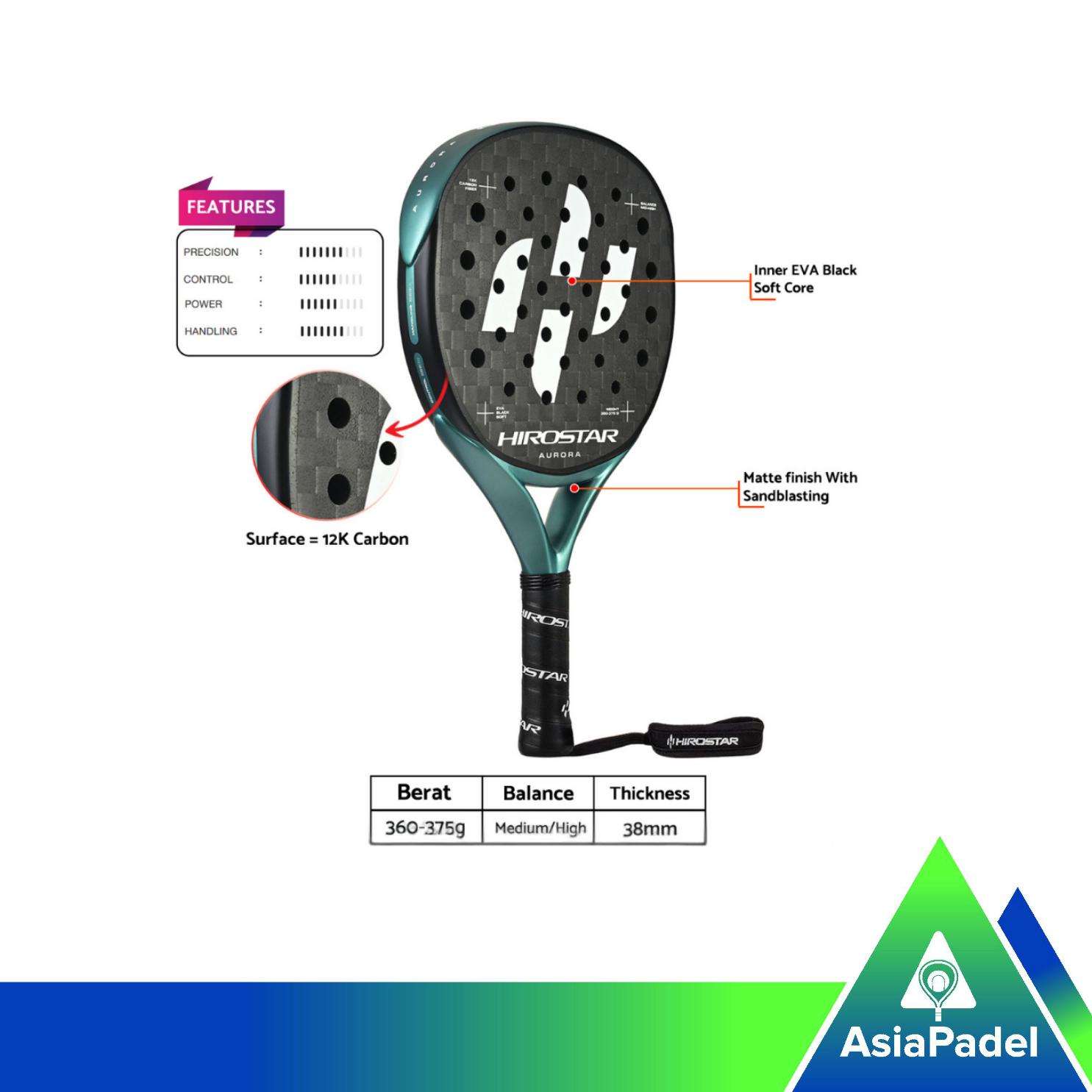 Racket Padel Hirostar Aurora | Raket Padel 12K Carbon Teardrop