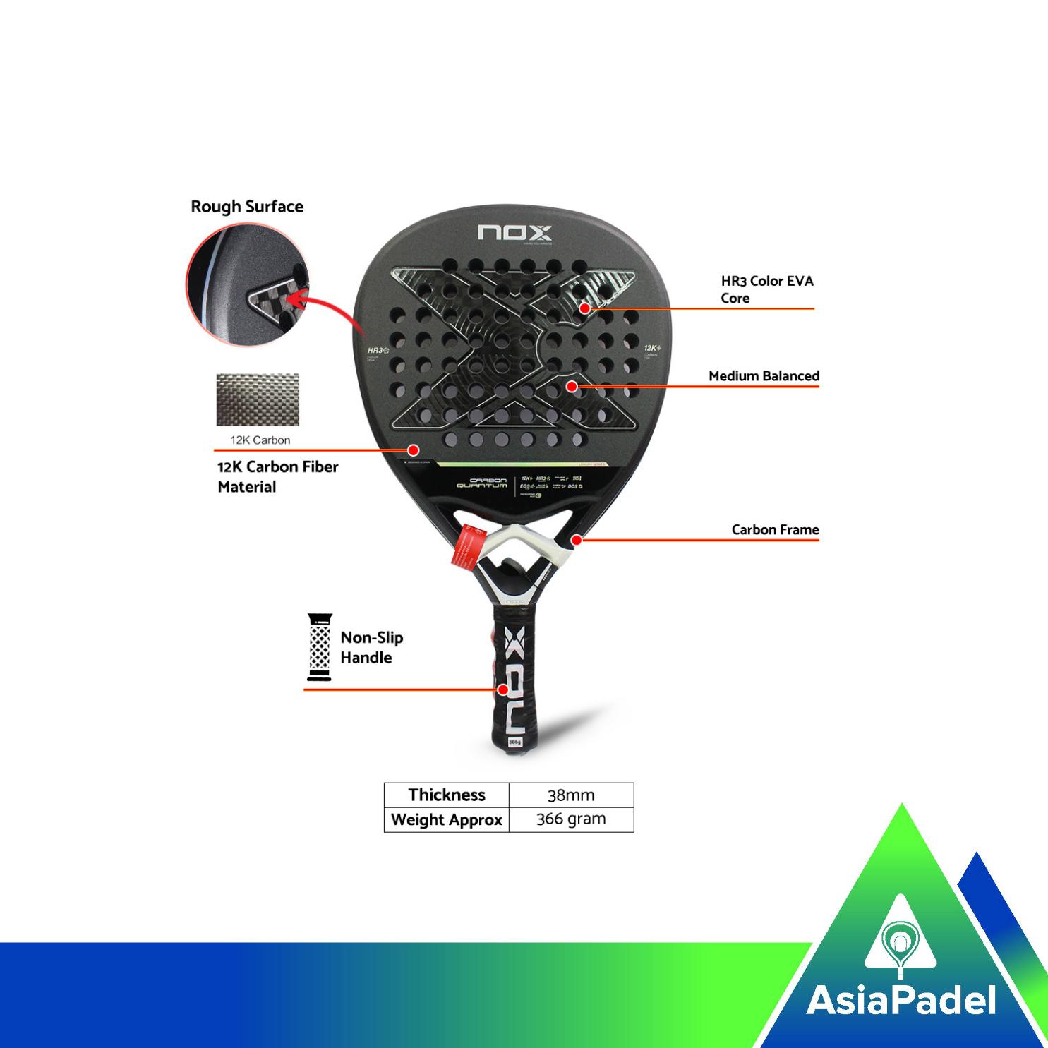 Racket Padel Nox Carbon Quantum 12K | Raket Padel H3R Eva Core Nox