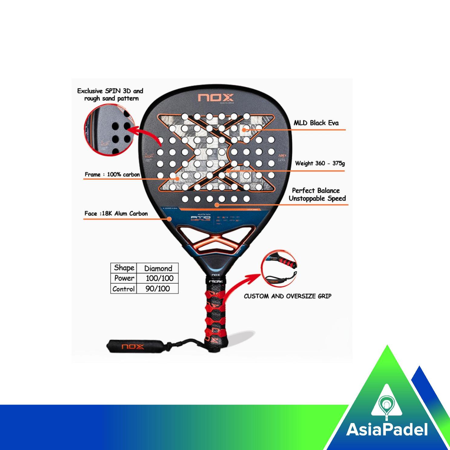 Racket Padel Nox At10 Luxury Genius Attack 18K Alum | Raket Padel Luxury  Attack By Agust?n Tapia