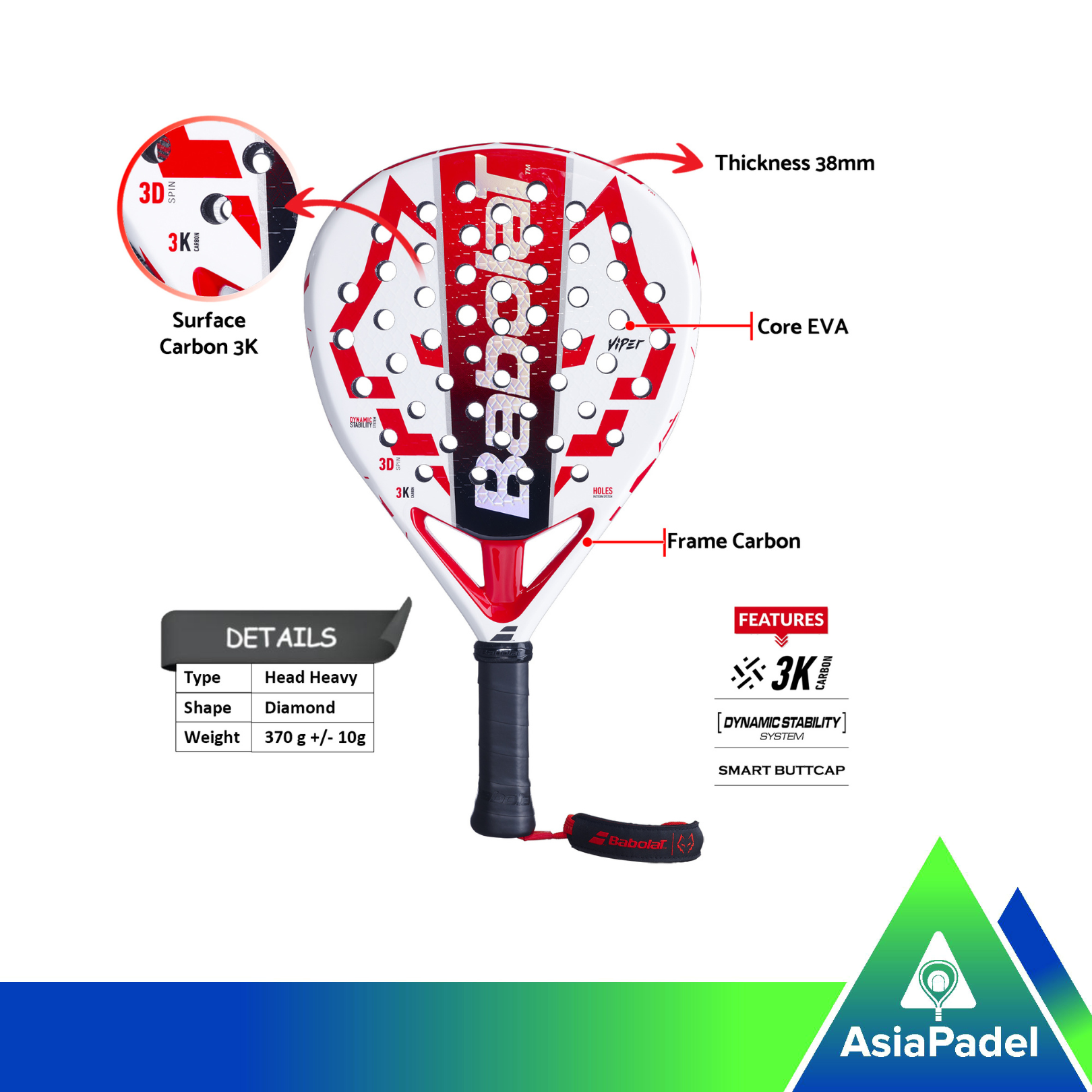 Babolat Technical Viper Juan Lebron Carbon 3K Padel Racket | Racket | Raket Padel Diamond 2025