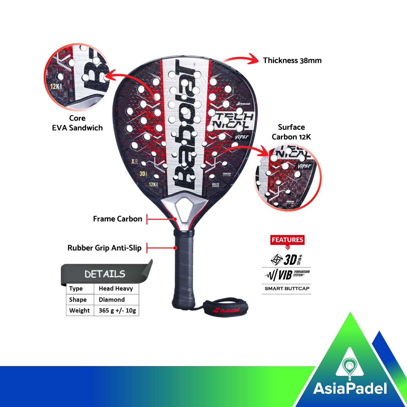 Babolat Technical Viper Carbon 12K Padel Racket | Racket | Raket Padel Diamond 2025