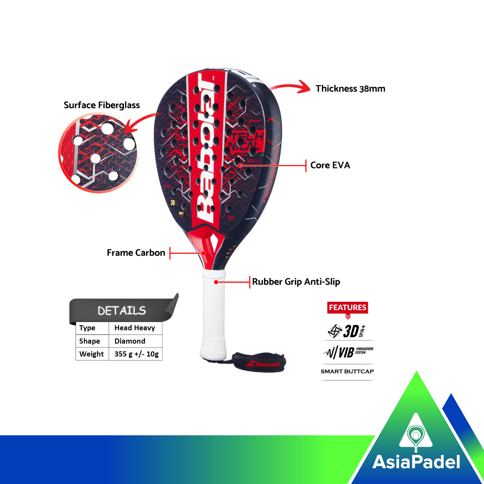Babolat Technical Vertuo Fiberglass Padel Racket | Raket | Raket Padel Diamond 2025