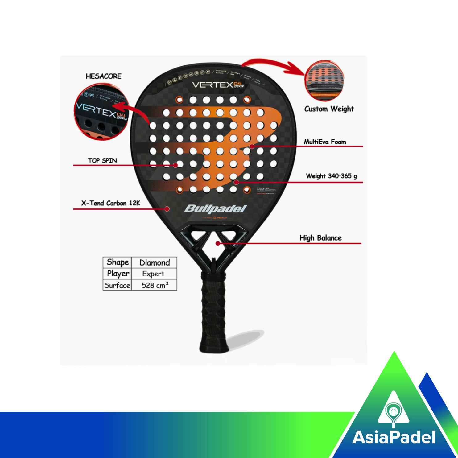 Bullpadel Vertex 04 Carbon X-Tend 12k | Racket | Raket Padel Hybrid 2025