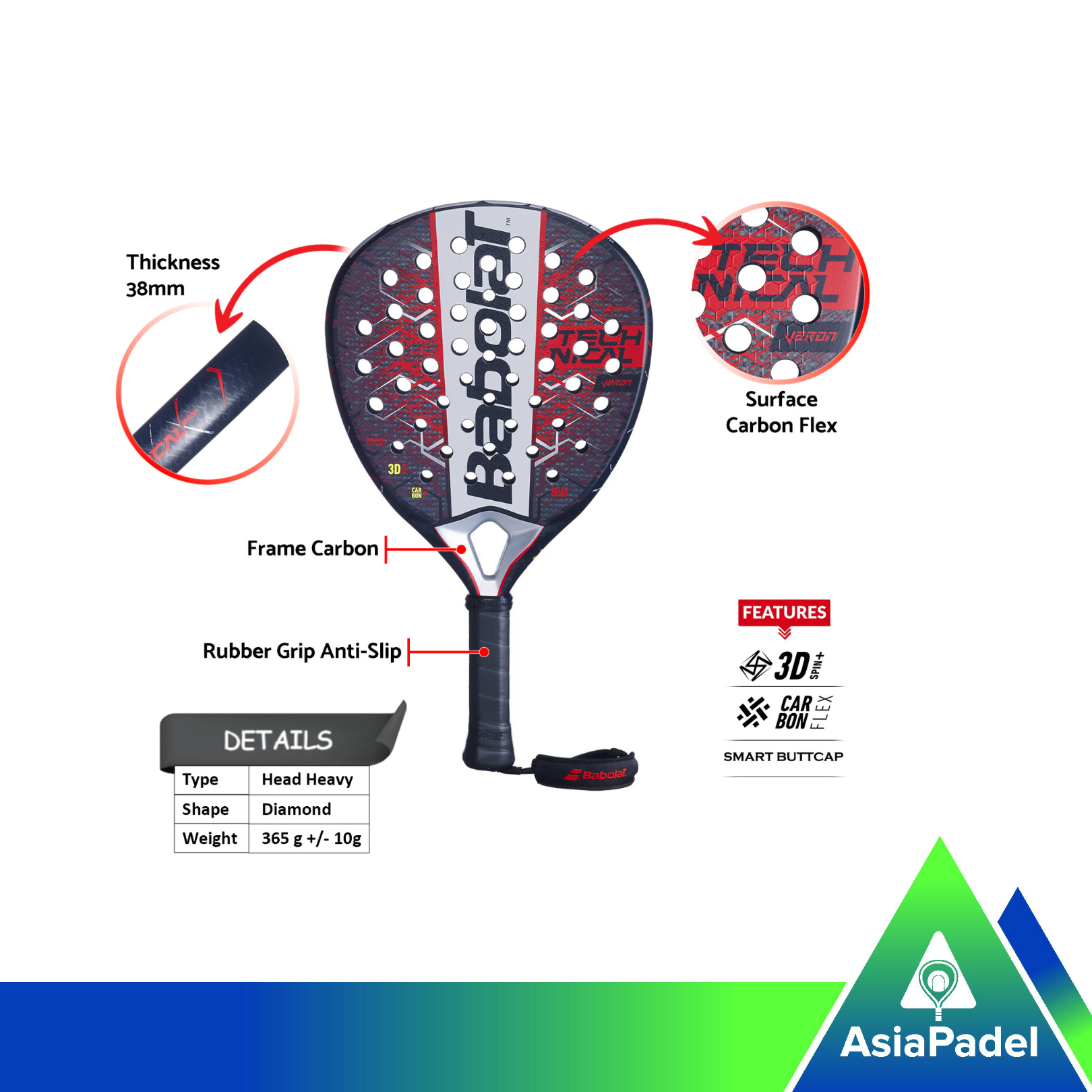 Babolat Technical Veron Carbon Flex Padel Racket | Racket | Raket Padel  2025