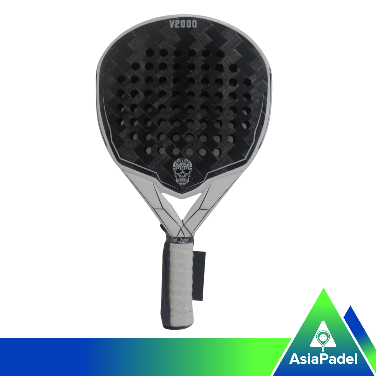 Skull Padel V2000 White Black Carbon 15K Padel Racket | Racket | Raket Padel Hybrid